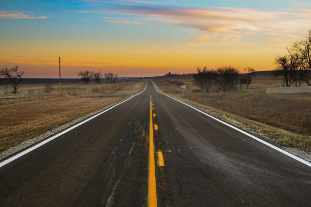 Two-lane road through Kansas countryside